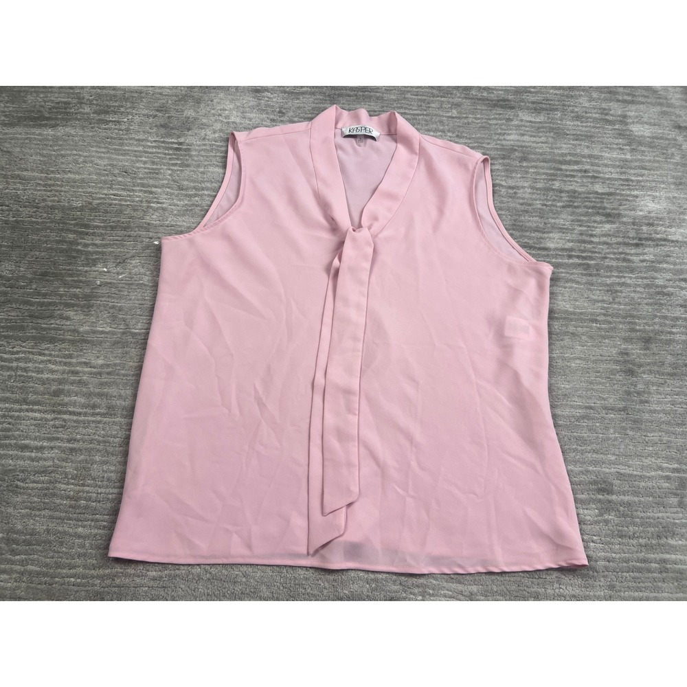Kasper Blouse Womens XL Pink Tie Neck Sleeveless Career Solid Chiffon Top